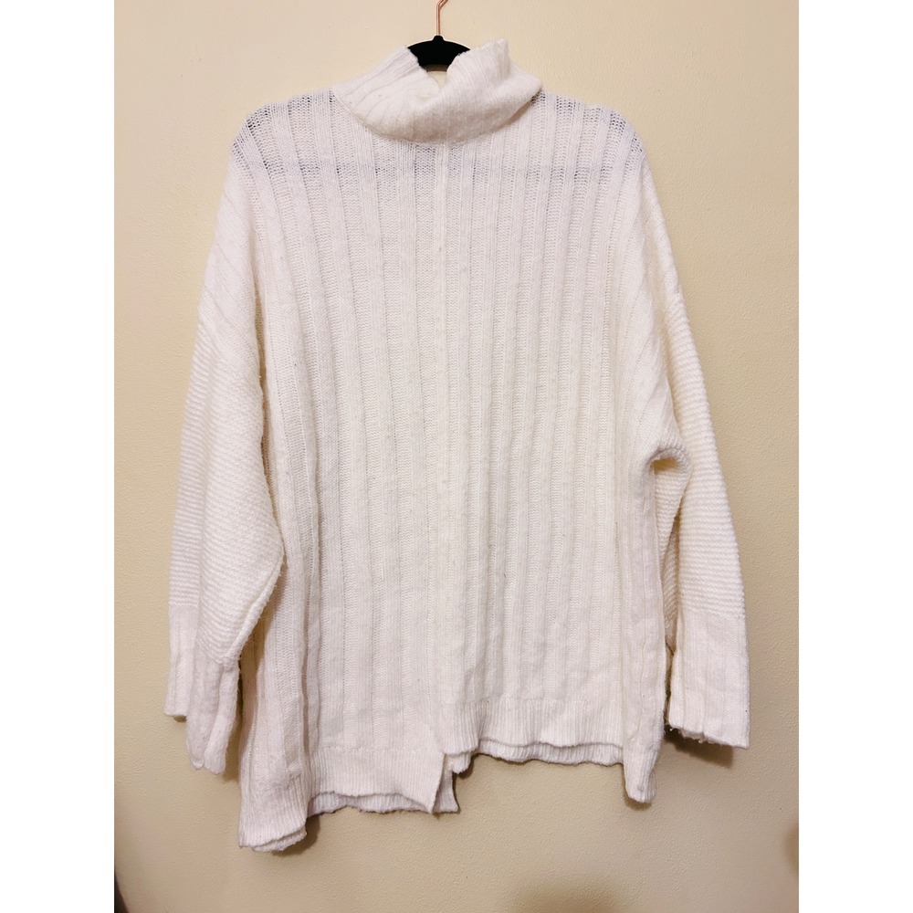 Express Turtleneck Sweater Womens Medium White Excellent Ribbed Wool Blend Da-13